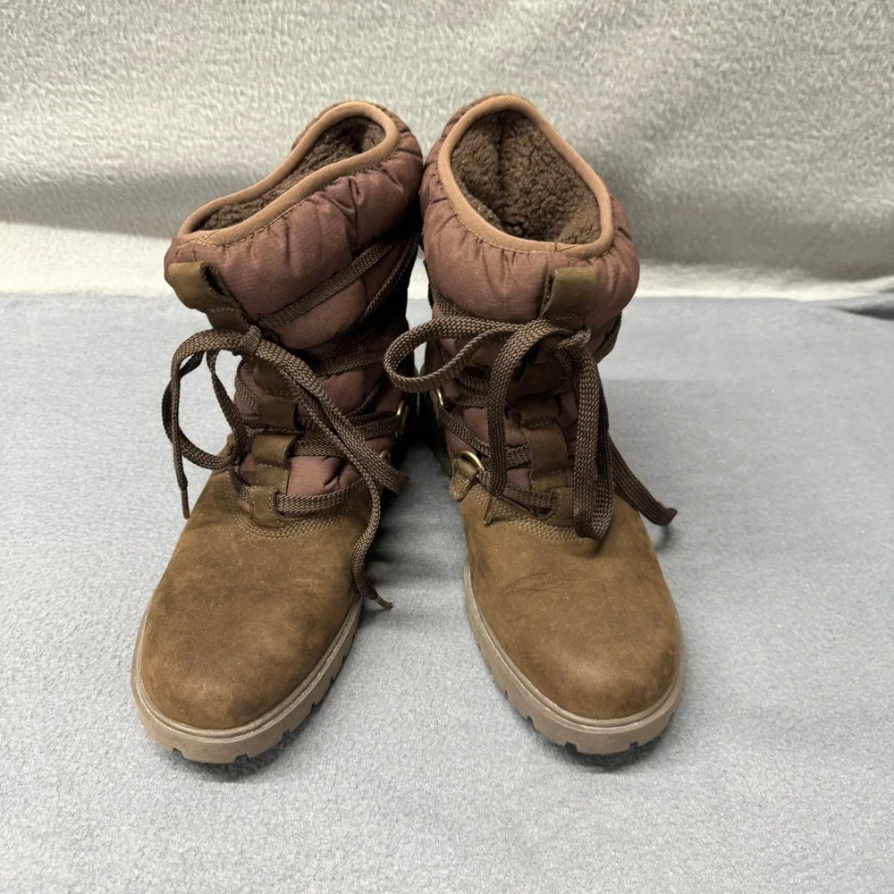 Timberland Boots Womens 9.5 Sherpa Lined‎ 650 Down Insulated Brown Leather